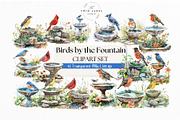 Birds on Water Fountain Clipart Set, an Animal Illustration by The Twin Lakes Studio (Thumbnail 1 of 9)