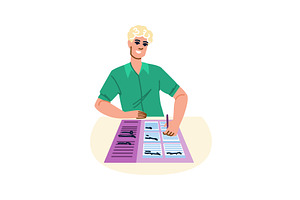 Smiling man completing survey form, an Education Illustration by pikepicture