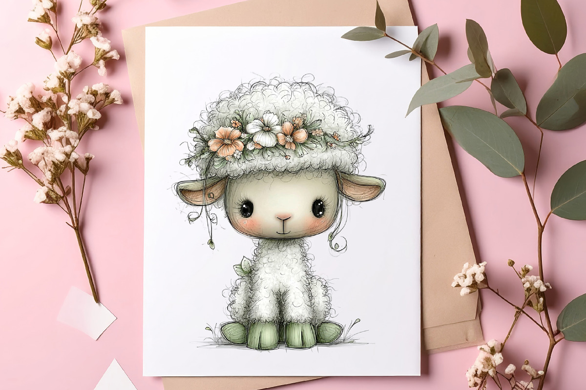 Whimsical spring lamb clipart, an Illustration by SinaCreation (Photo 9 of 11)