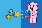 Cute Pig Pull Gold Coin With Magnet, an Animal Illustration by Artstorystudio (Thumbnail 2 of 3)