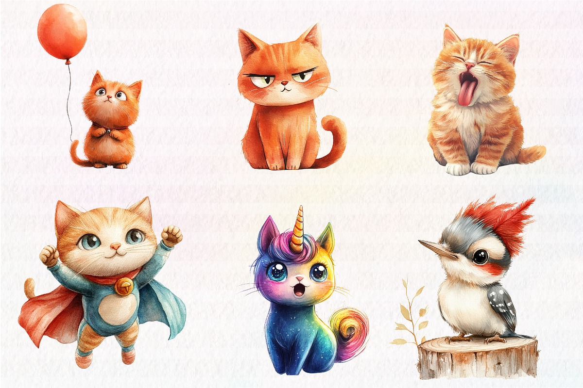 Funny Cat Clipart, Quirky Cat, an Illustration by CreationArt (Photo 3 of 5)