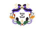 Spooky Halloween wreaths designs set, a Seasonal Illustration by PaperTrident (Thumbnail 8 of 16)