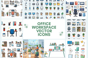 26 Vector Office Workspace Icon, a Background Graphic by adenpinkstore