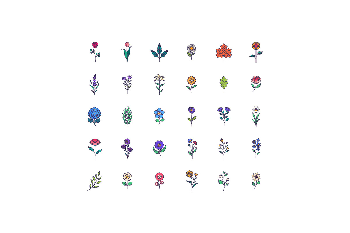 30 Elements Colorful of Flowers, an Illustration by Victoruler (Photo 3 of 5)