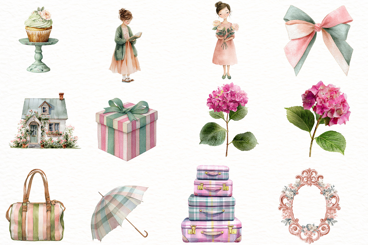 Preppy Cottage Clipart Vintage Garde, an Illustration by Designworld (Photo 3 of 5)