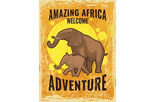 Africa poster. retro placard with, an Animal Illustration by Onyx