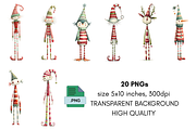 Quirky Christmas Clipart Characters, a Seasonal Illustration by Print Haven Mochi Vintage (Thumbnail 4 of 7)