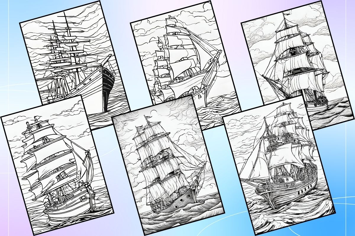 Vintage Ship Coloring Pages, an Illustration by Catchy Ideaz (Photo 2 of 3)