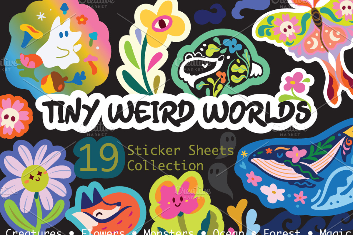 Tiny Weird Worlds Sticker Collection, an Object Illustration by PenguinHouse (Photo 1 of 18)