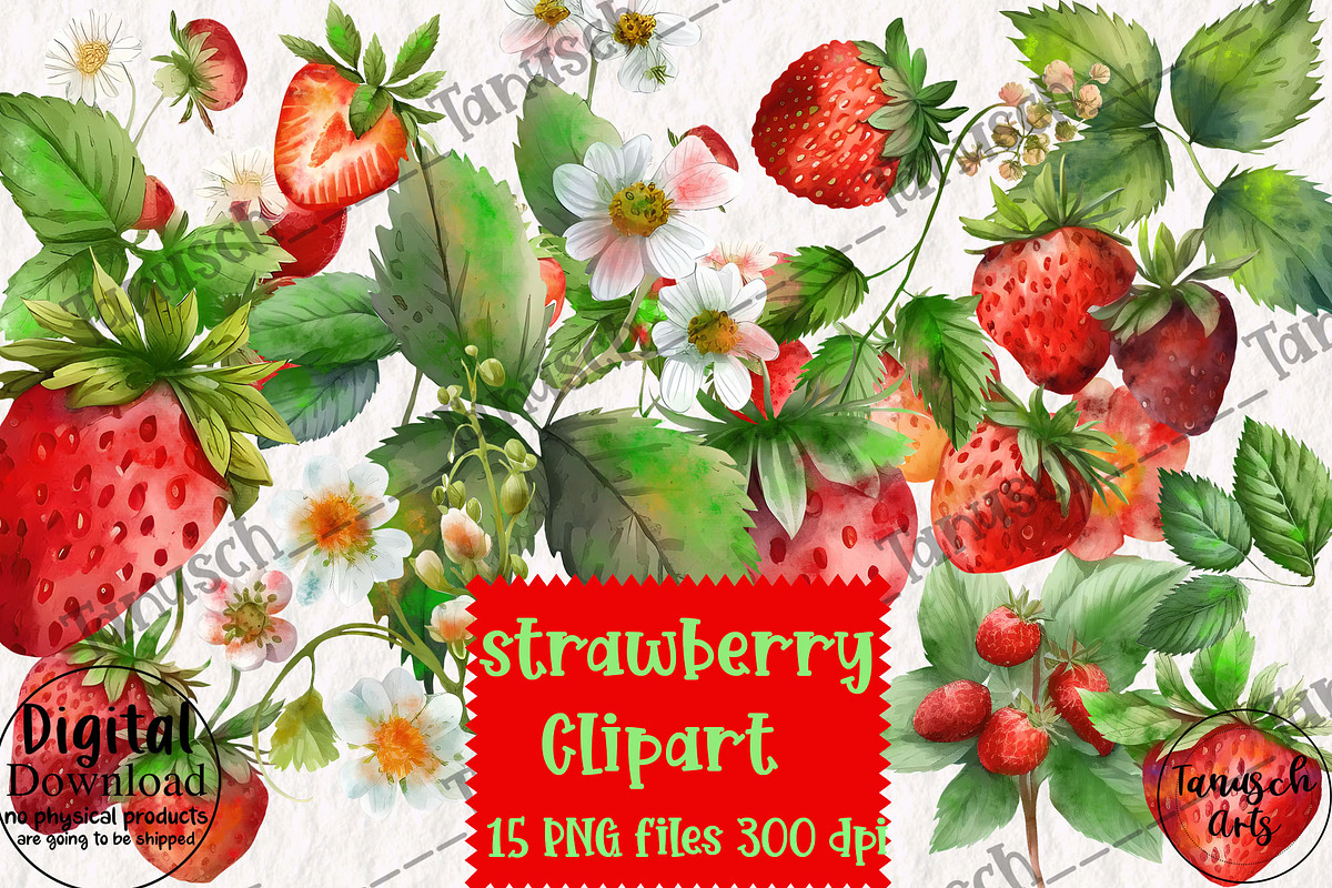 Watercolor Strawberry Clipart Berry, a Food Illustration by TanuschArts (Photo 4 of 4)
