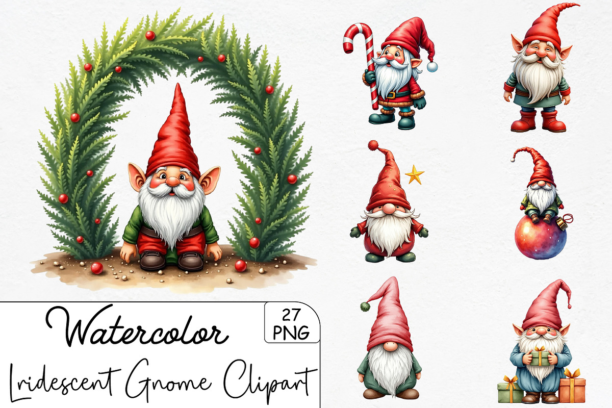 Lridescent Christmas Gnome Clipart, an Illustration by CrexoraLab (Photo 1 of 5)