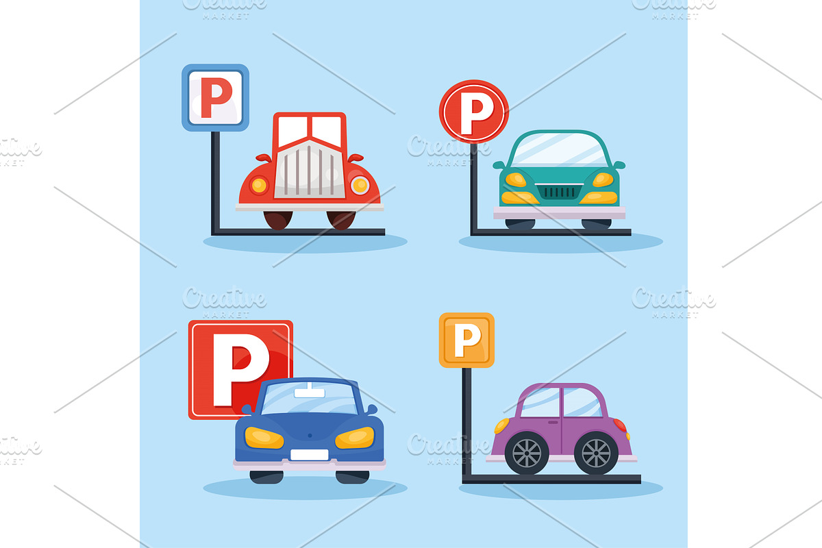 four parking cars icons, an Object Illustration by studiogstock