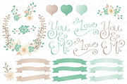 Mint Floral Heart & Banner Vectors, an Illustration by Amanda Ilkov (Thumbnail 4 of 4)