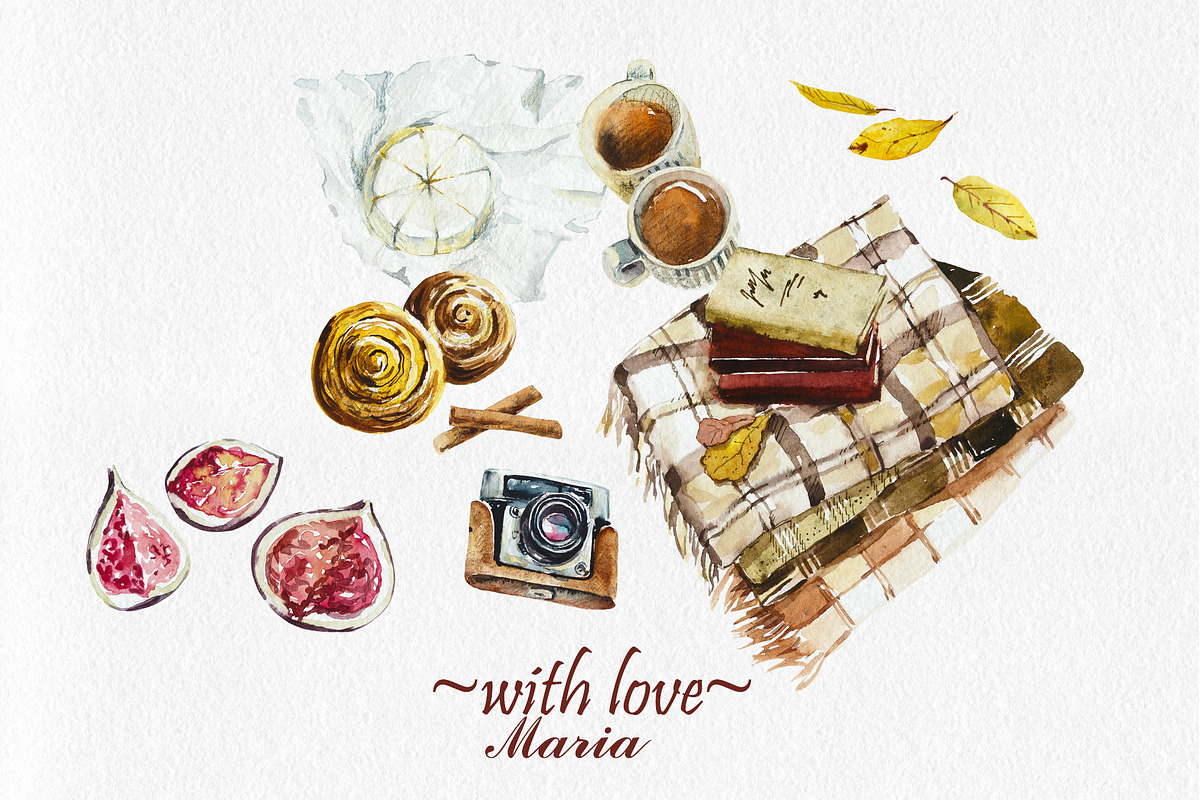 Watercolor Autumn Picnic, a Food Illustration by Budogoshch (Photo 10 of 10)