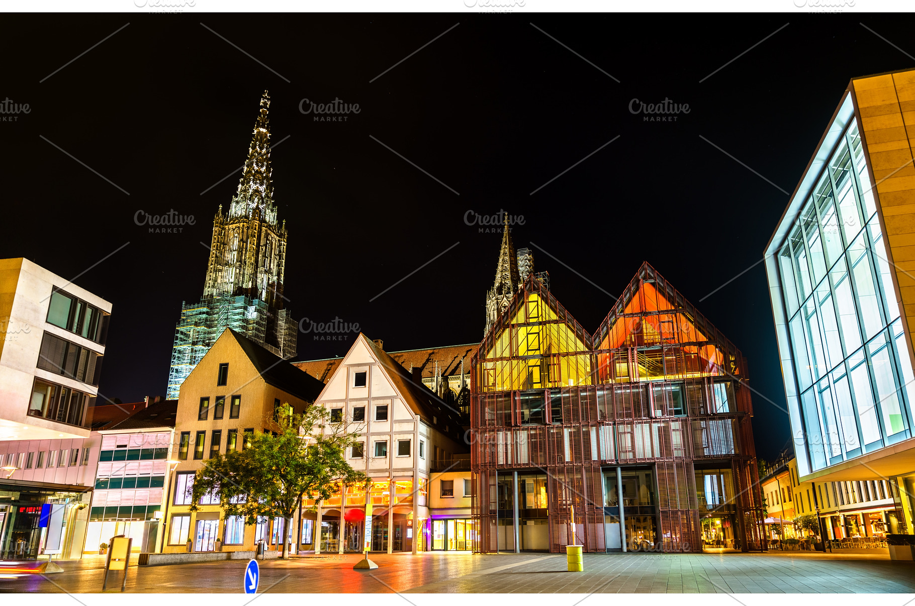 Old town of Ulm with houses and, an Architecture Photo by Leonid Andronov