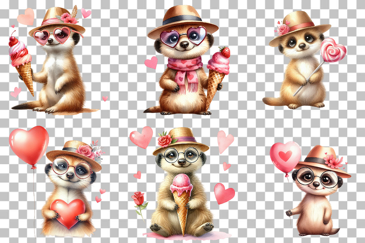 Watercolor Valentine Day Meerkat, an Illustration by DreamCafeArt (Photo 3 of 6)
