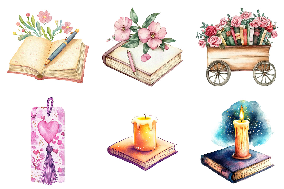 Bookish Lover Clipart, an Illustration by Watercolor design (Photo 3 of 9)