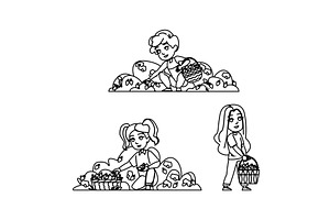 s picking strawberries kid vector, a Person Illustration by pikepicture