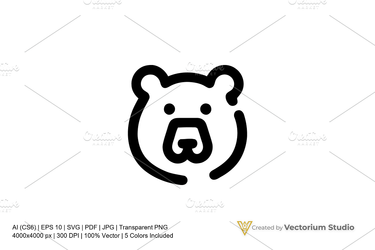 Minimal Bear Head Icon Logo, a Branding & Logo Template by Vectorium Studio (Photo 1 of 5)