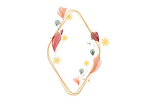 Golden watercolor frame with, an Illustration by okskukuruza
