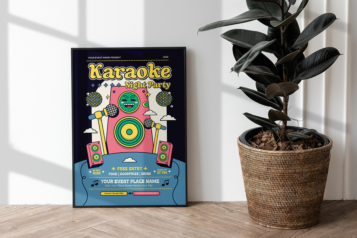 Retro Karaoke Night Party Flyer, a Flyer Template by Tiptop Graphic (Photo 2 of 5)
