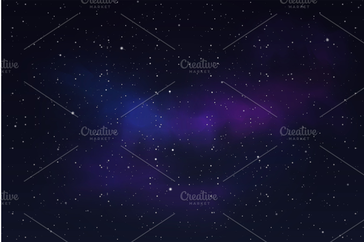 Night sky northern purple glow stars, an Illustration by Lemberg Vector