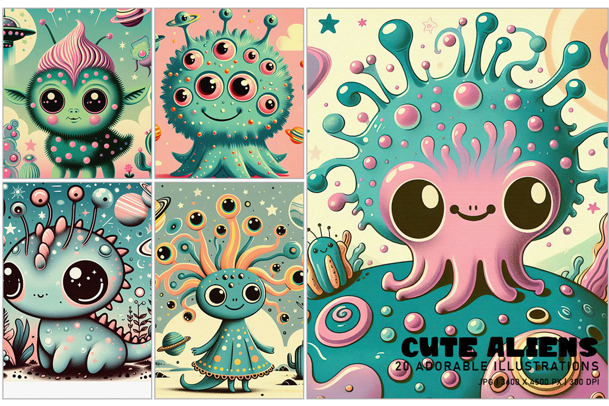 Cute Aliens, a Decorative Illustration by Digital Art Creations (Photo 4 of 7)