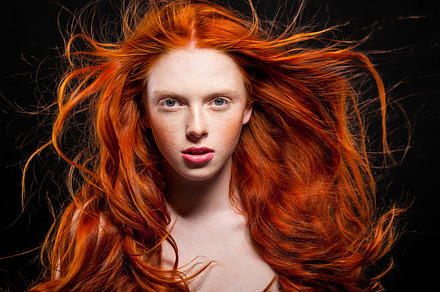 Wavy red hair containing black, beautiful, and beauty