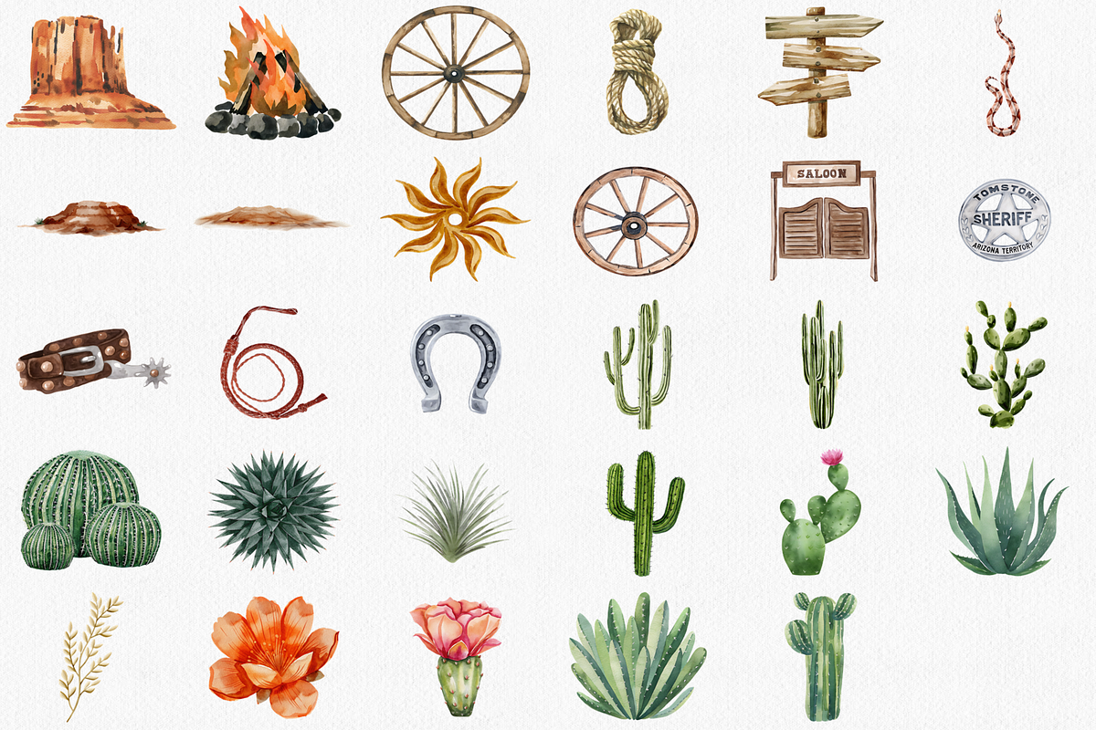 Watercolor Western Clipart Set, an Illustration by CropUp Creative (Photo 2 of 4)
