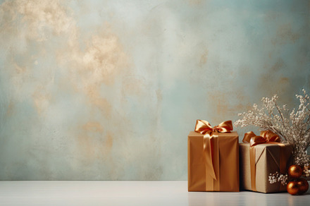 Golden Christmas gift box against vintage background, a Holiday Photo by Antonina Vlasova