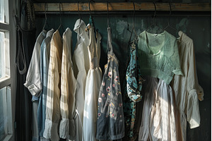 Vintage clothes hanging in rustic, a Beauty & Fashion Photo by Ylivdesign