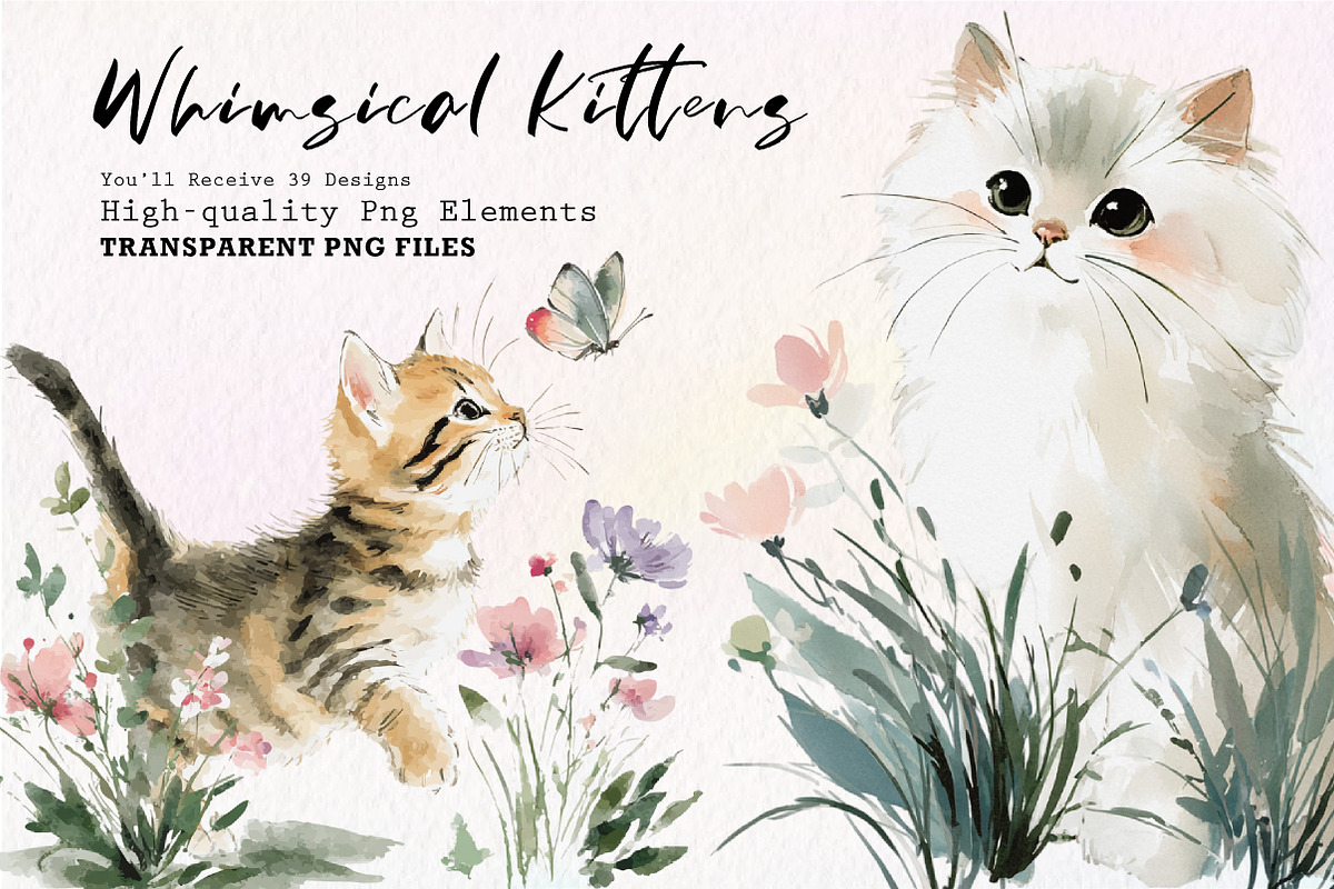 Whimsical Kittens Clipart Set, a Seasonal Illustration by CreationArt (Photo 1 of 7)