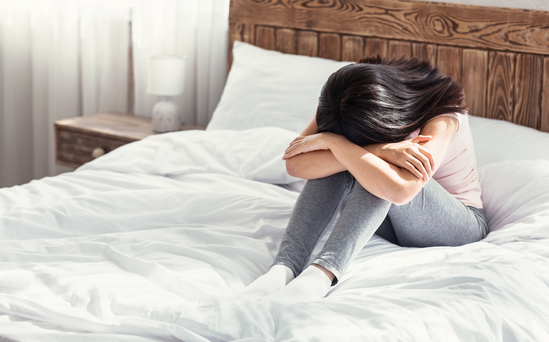 Depressed Asian Woman Crying Sitting, a Background Photo by Prostock