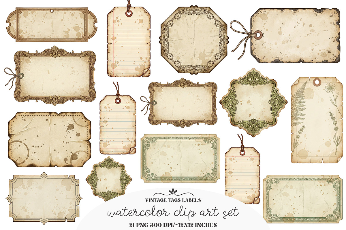 Vintage Tags Labels Junk Journal Kit, an Illustration by GatewayDesign (Photo 1 of 6)