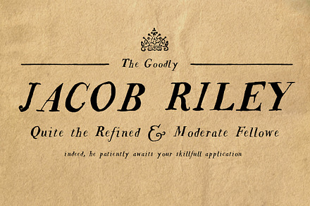 Jacob Riley, a Serif Font by Magpie Paper Works