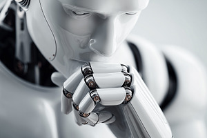 Futuristic humanoid robot thinking, a Technology Photo by MistyDay