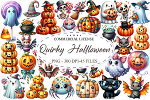 Quirky Cute Halloween Clipart Bundle, an Illustration by designcity5