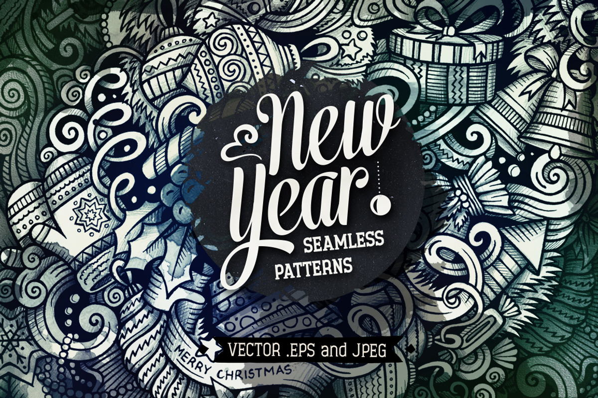 New Year Graphic Doodle Patterns, a Pattern Graphic by BALABOLKA (Photo 1 of 6)