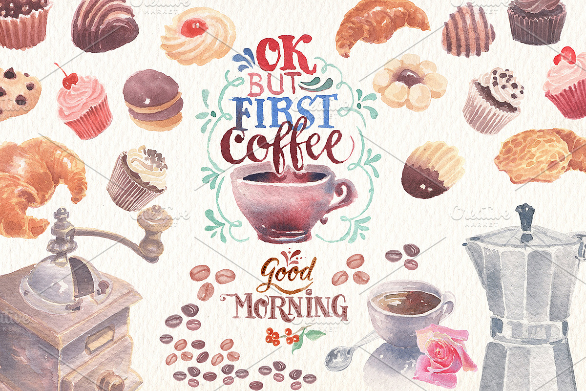 Coffee watercolor clipart, an Illustration by Art & Things (Photo 1 of 5)