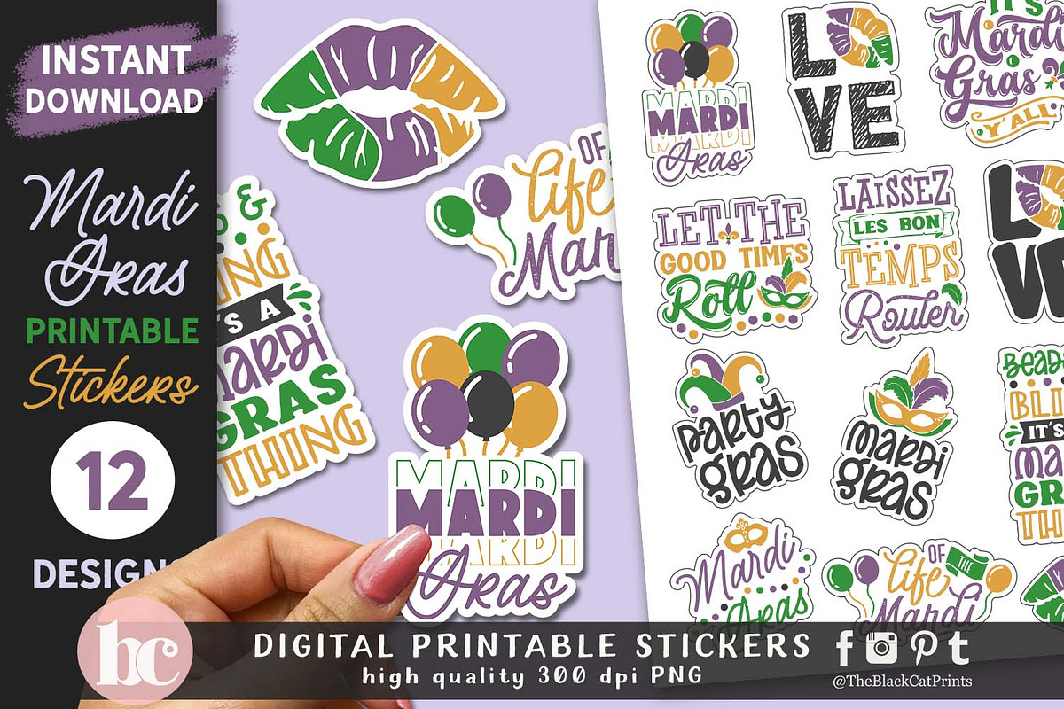 Mardi Gras Stickers PNG EPS, a Seasonal Illustration by TheBlackCatPrints (Photo 2 of 2)