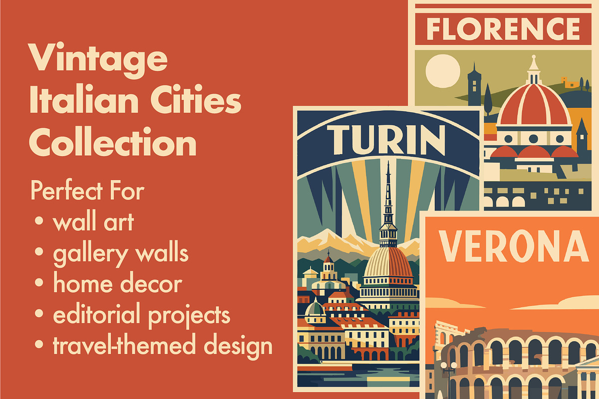 Italian Cities Travel Poster Bundle, an Illustration by rarrarorro (Photo 4 of 5)