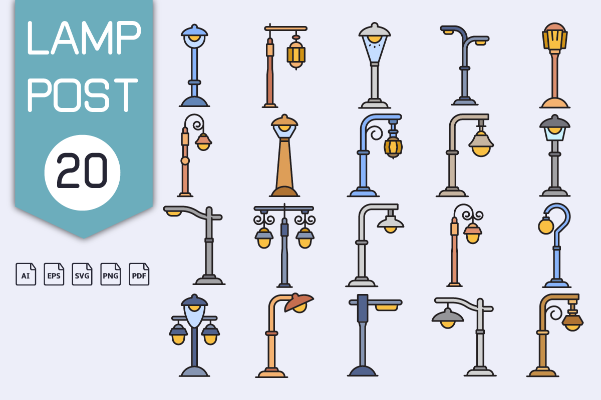 Vintage Street Lamp Icons Set by Designfour  Creative Market