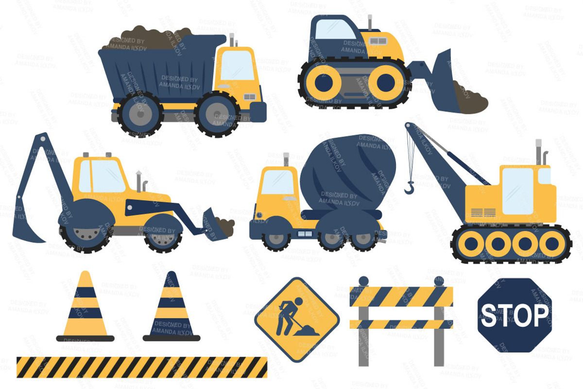 Navy & Lemon Construction Trucks, an Illustration by Amanda Ilkov (Photo 2 of 2)