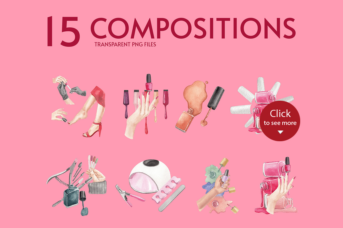 Nail Salon Watercolor Illustration, an Object Illustration by CreativeValuation (Photo 3 of 11)