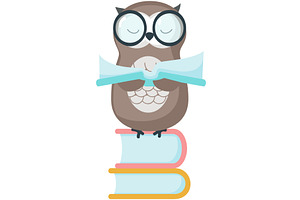 Wise owl vector with school book, an Animal Illustration by SiberianArt