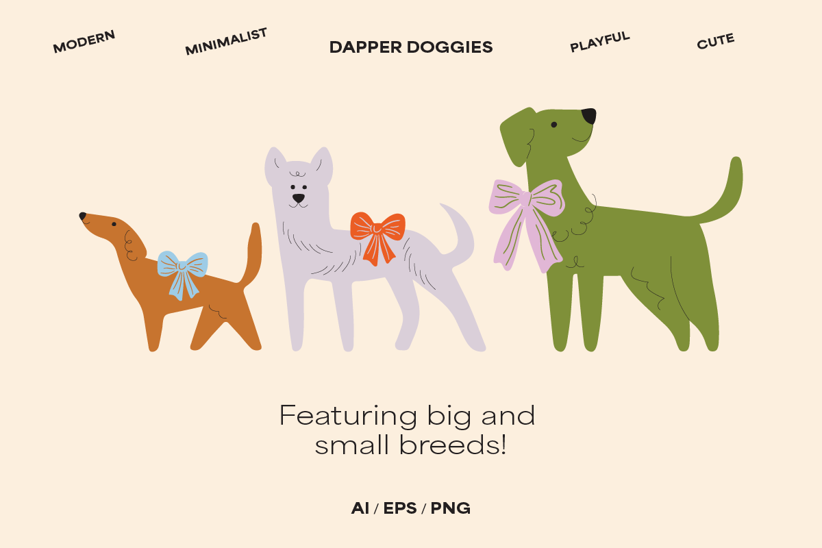 Dogs & Bows Illustration Set, an Animal Illustration by Sarah Baker (Photo 4 of 6)