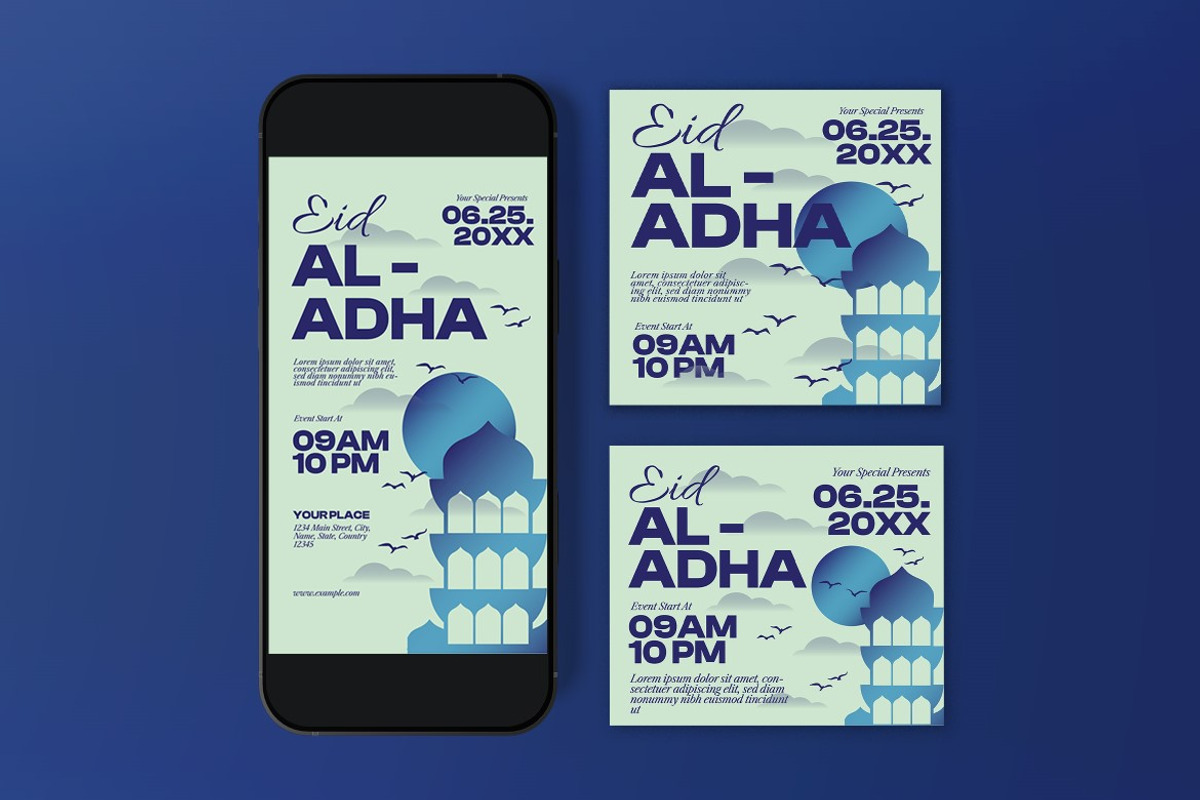 Green Blue Eid Al Adha Flyer Set, a Flyer Template by graphicook (Photo 5 of 6)