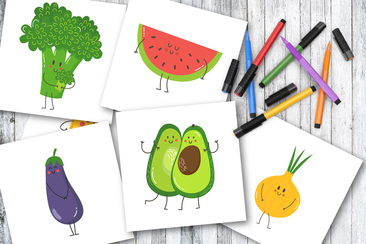 Fruits and vegetables set, an Education Illustration by KVIO (Photo 3 of 6)