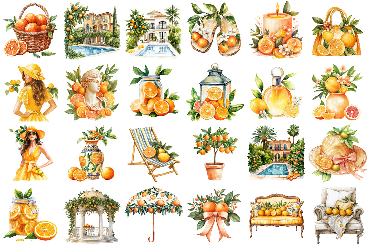 Mediterranean Sunny Citrus Clipart, an Illustration by designcity5 (Photo 2 of 5)
