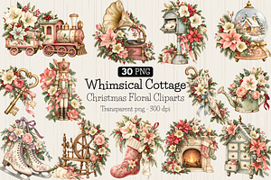 Whimsical Cottage Christmas Cliparts